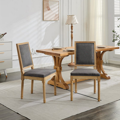 Ensemble de 2 chaises de salle à manger de style français avec dossier carré et structure en bois massif délicieusement sculptée French Decor pour salon, cuisine, restaurant, gris