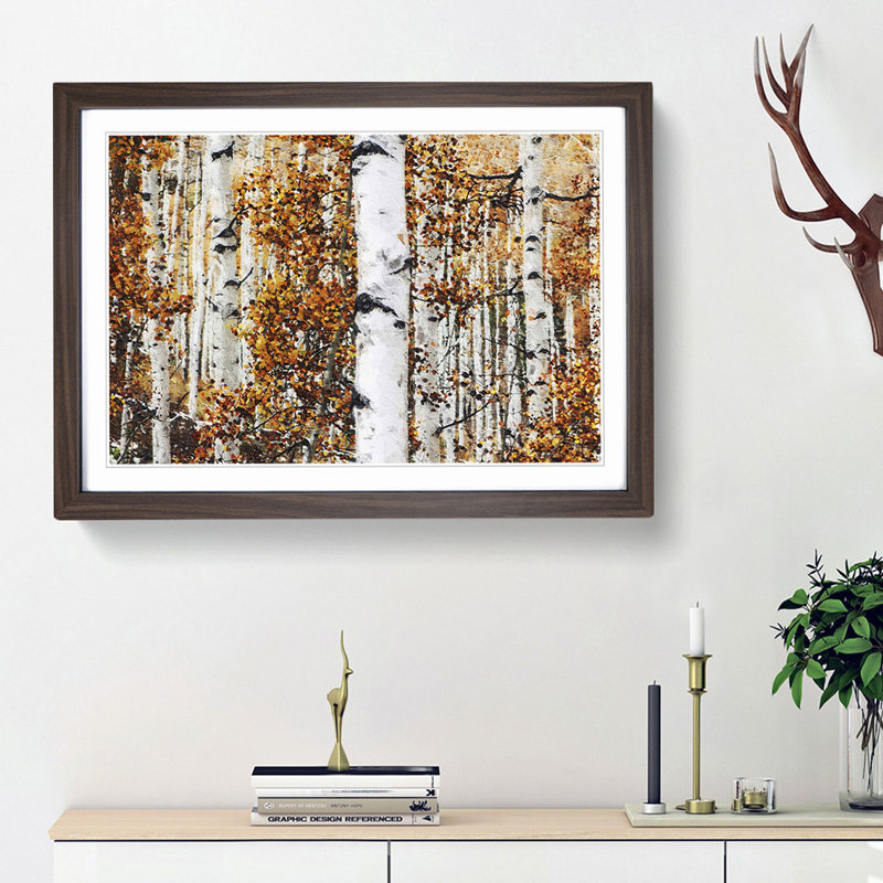 Birch Trees in Autumn - Framed Print, Walnut Framed, 45cm H x 63cm W x 2cm D