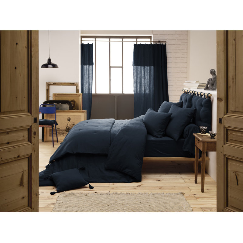 Knopp Cotton Solid Colour Duvet Cover, Super King Duvet Cover, Dark Blue