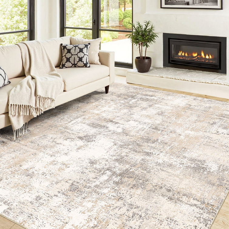 Elroy Modern Abstract Machine Washable Area Rug with Non-Slip Rubber Backing