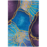 Handmade Hand Tufted Viscose Area Rug in Blue/Purple/Yellow