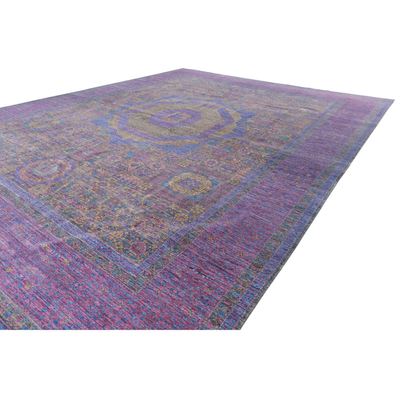 High-Quality Hand-Knotted Grey And Purple Area Rug