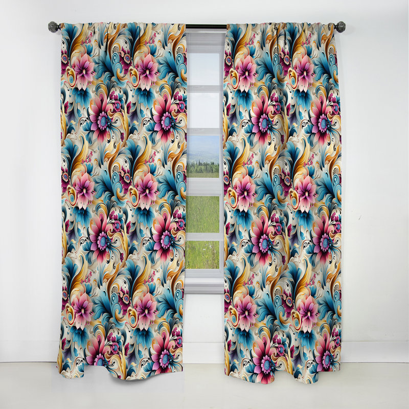 Vintage Paisley Floral Flightiness I - Floral Curtain - Blackout Floral Curtain - 1 Panels, 52" W x 90" L