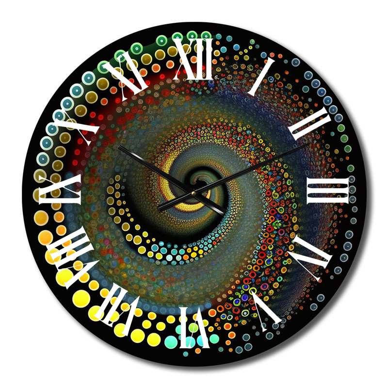 Iridiscdent Pointillism Spiral - Modern Geometric Wall Clock, Medium