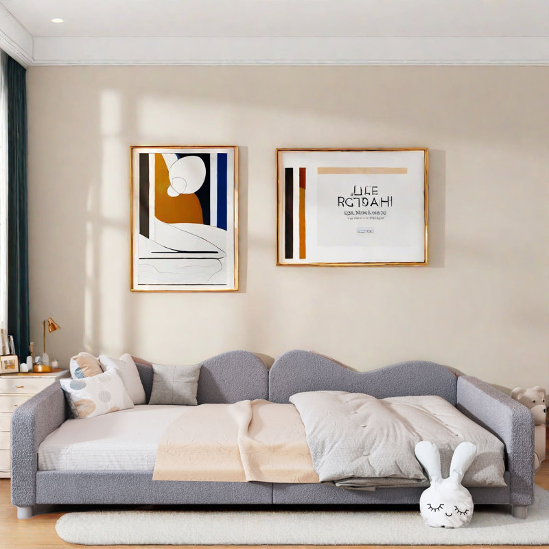 Upholstered Daybed With Cloud-shaped Backrest, Gray