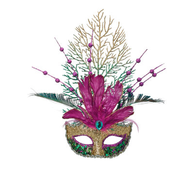 Ornement 14 "avec paillettes et masque de plumes Mardigras