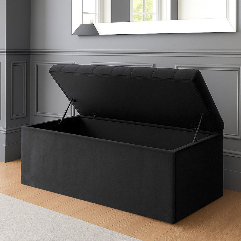 SD Plush Velvet Chesterfield Upholstered Ottoman Storage Box, Black, 43cm H x 137cm W x 40cm D