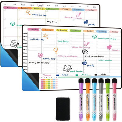 2 Pack A3 Whiteboard, Self Adhesive Wall Planner Weekly and Monthly