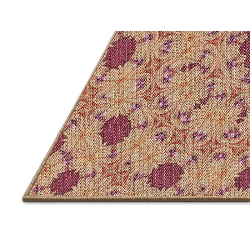 Laine tissée à la machine florale et polyester brun/rose Tapis décoratif, Rectangle 5 pi x 7 pi