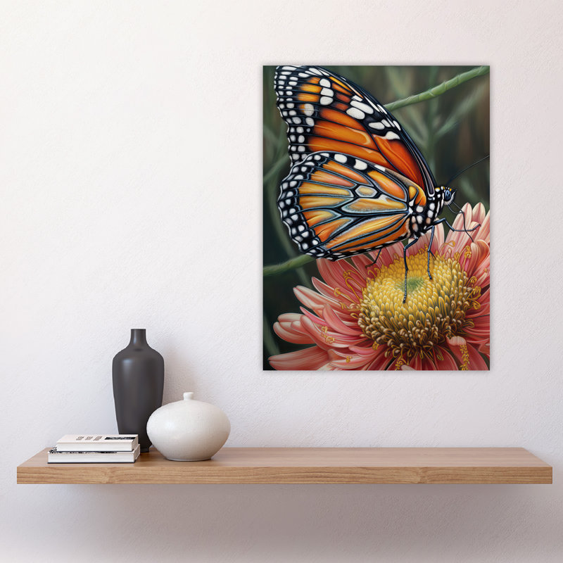 Wall Art Print Monarch Butterfly On Chrysanthemum Flower Pencil Spring Bloom With Insect Macro Close-Up Wing Pattern Vibrant Bright Floral Modern Artwork Poster