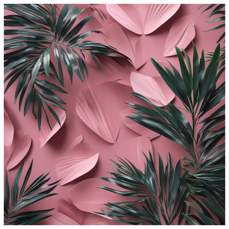 Tapisserie murale feuilles de palmier tropical rose, H 104 po x 88 avec 4 œillets