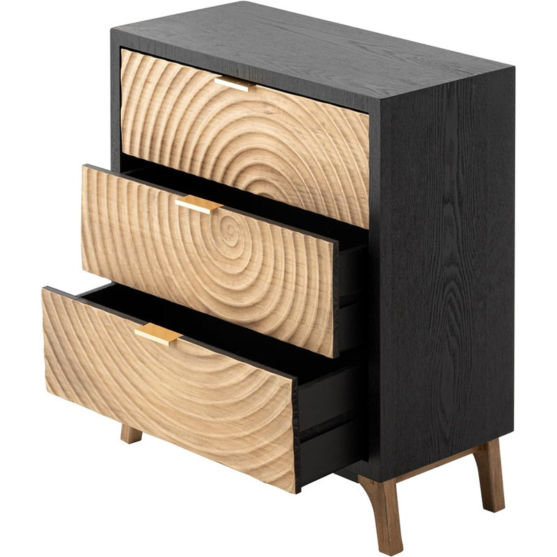Brimar Modern Farmhouse 3 Drawers Accent Chest, Rustic Nightstand with 3 Drawers, Black/Natural