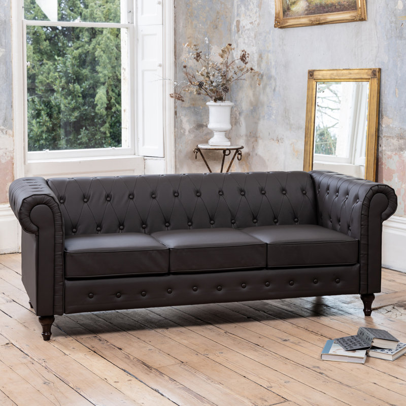 Schubert 3 Seater Faux Leather Sofa, Brown