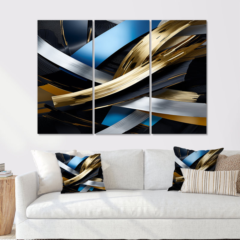 Ensemble d'art décoratif mural «Overlaps Quantum Road - Waves», Toile tendue, H 32 po x l 48 po x P 1 po