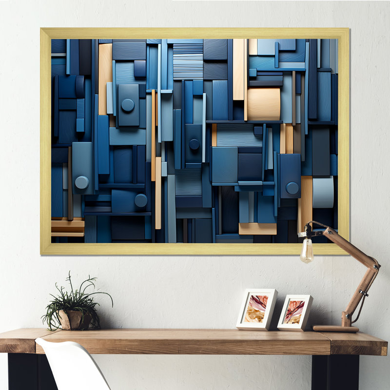 «Blue Behemoths Modern Skycrapers II», reproduction sur toile, Cadre doré simple, H 34 po x l 44 po x P 1,5 po