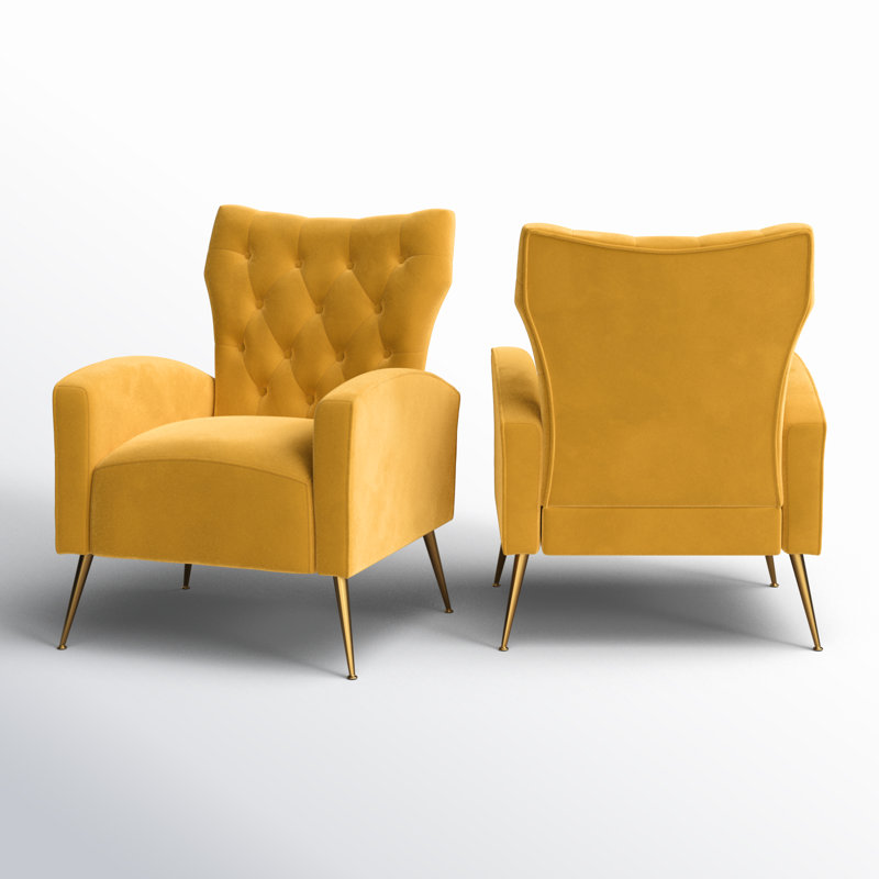 Tonas Upholstered Wingback Chair, Mustard Velvet