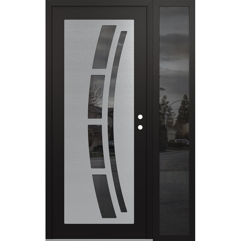C12 gauche 52 po X 80 po Panneau d'entrée en verre noir et noir à panneau avec porte d'entrée avant en verre à miroir Sidelite