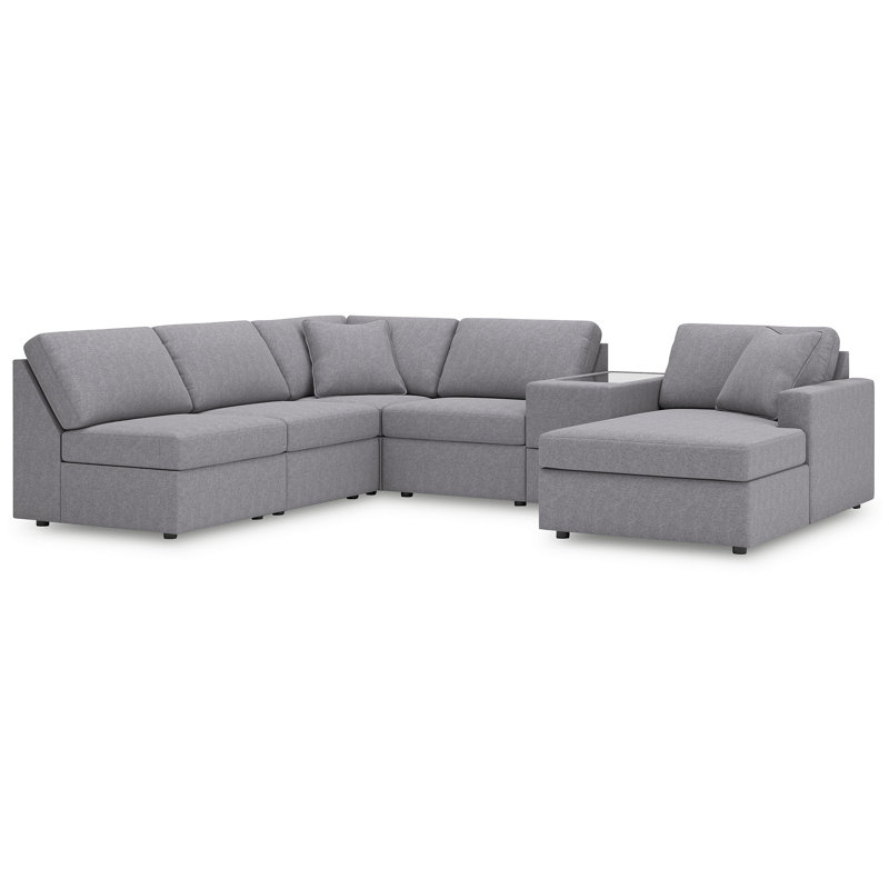 Canapé modulaire 6 pièces avec méridienne et console de rangement Chobanyan, Polyester gris, Face à la droite
