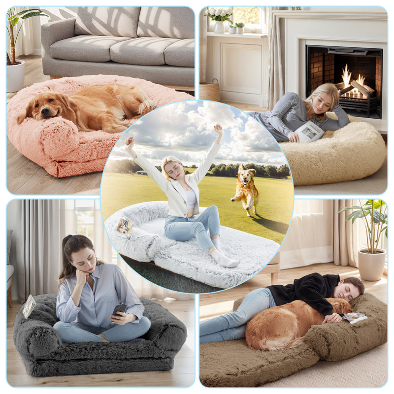 Human Dog Bed, 72"x43"x10" Dog Beds for Large Dogs, Foldable Plush Washable Bed for People Doze Off, Orthopedic Pet Beds for Humans Size Fits You and Pets - DarkGrey