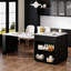 Grand îlot de cuisine avec table de salle à manger extensible, comptoir en faux marbre noir, double rangement, 1 port, table extensible à roues verrouillables pour 4 à 6 personnes, armoire, 2 grandes roues, port Type-c