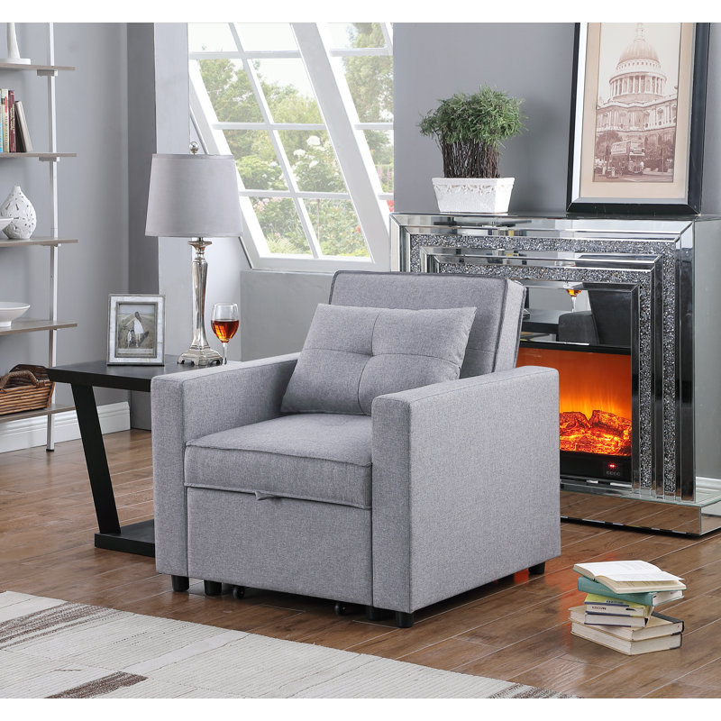 Fauteuil convertible en lin Zoey contemporain, Mélange de lin gris foncé