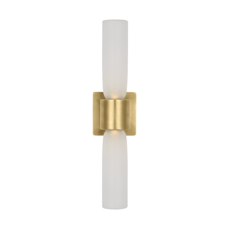Kelly Wearstler Volver 2-light Large Double Sconce in Bronze with Clear Etched Glass shade, Antique Brass