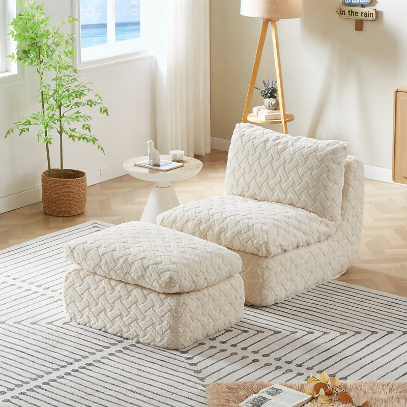Fauteuil à compression double avec repose-pieds pivotant, Blanc