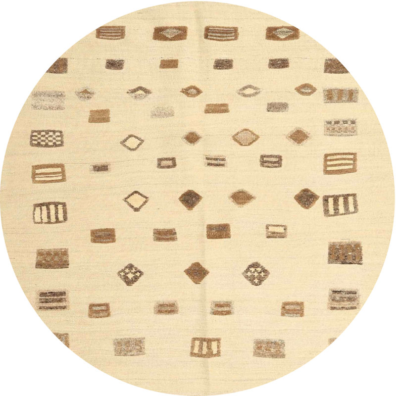Tapis brun/crème contemporaine, Rond 5 pi