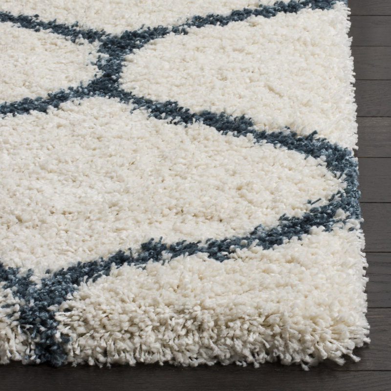 Tapis à poil long Tate Hudson, Rectangle 3 pi x 5 pi, Ivoire / bleu ardoise
