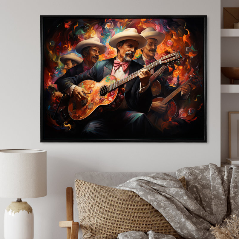 «Mexico Mariachi Melody Musical II», reproduction d'art sur toile, 34" H x 44" W, Cadre flottant noir