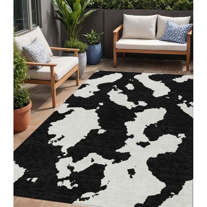 Tapis intérieur lavable abstrait noir 5 pi x 8 pi