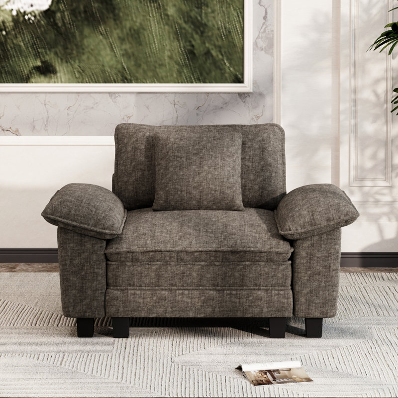 Deep Seat Sofa Chair With Throw Pillow, Chenille Gray