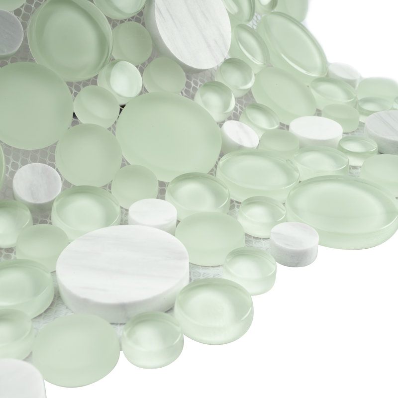 10.5" x 10.5" Bubble Art Random Marble Look Mosaic Wall Tile, Mint Green