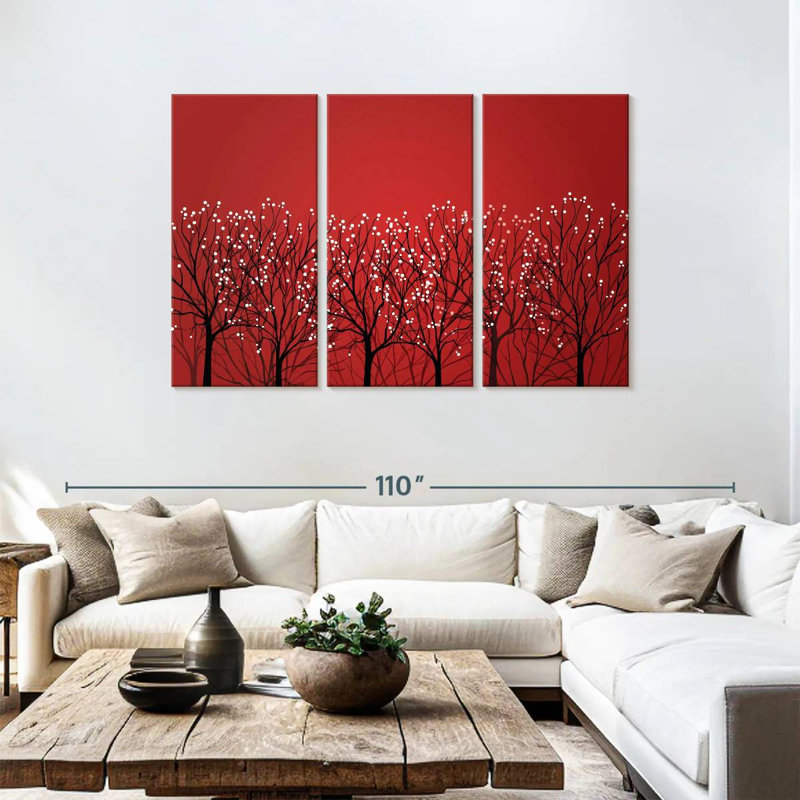 Harnek, forêt rouge abstraite, H 48 po x l 74 po