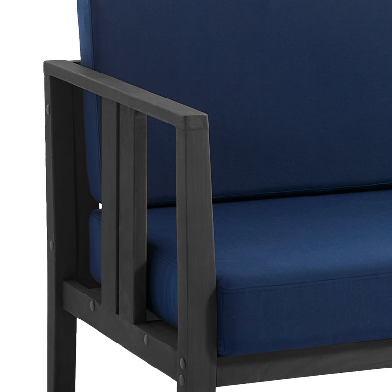 Polett Teak Outdoor Two-person Patio Set With Cushions And Coffee Table, Black, Navy