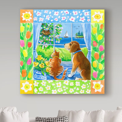 Hollifield 'Spring Cat and Dog' Acrylic Painting Print on Wrapped Canvas