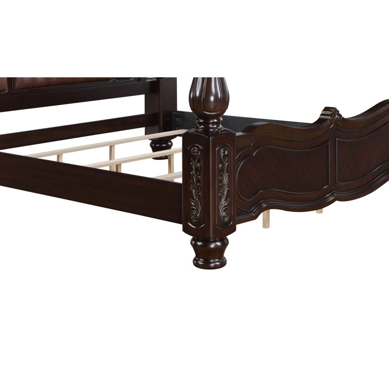 Palazzo Marina Walnut Queen Canopy Bed with Tufted Faux Leather Headboard