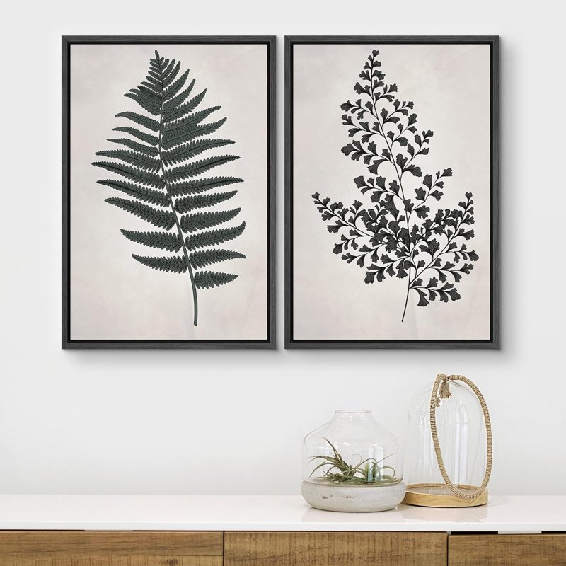 Minimalist Leaves " Green Gradient Wave Landscapes " 2 - Pieces, Black, 36" H x 24" W