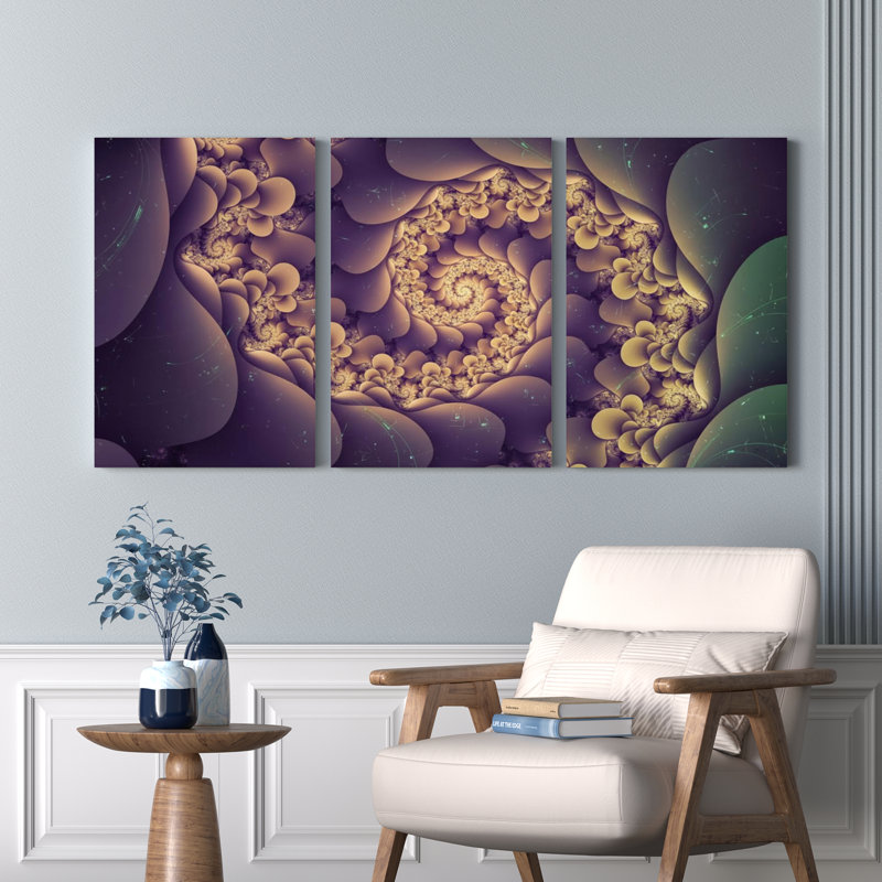 Ensemble de 3 tableaux muraux abstraits en spirale fractale sur toile tendue, 2436