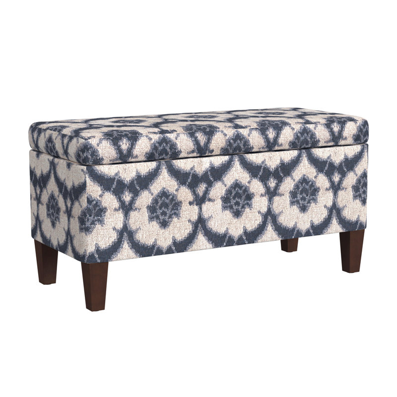 Grand banc de rangement décoratif de 36 po de largeur Chantrell, Imprimé médaillon bleu