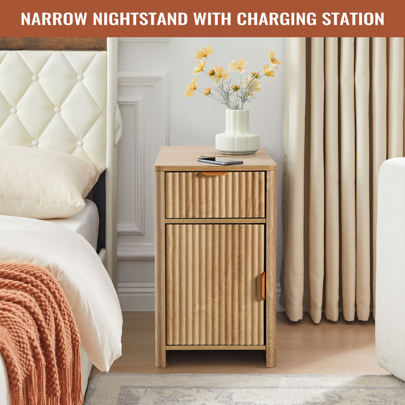 End Table With Storage And Charging Station, Natural