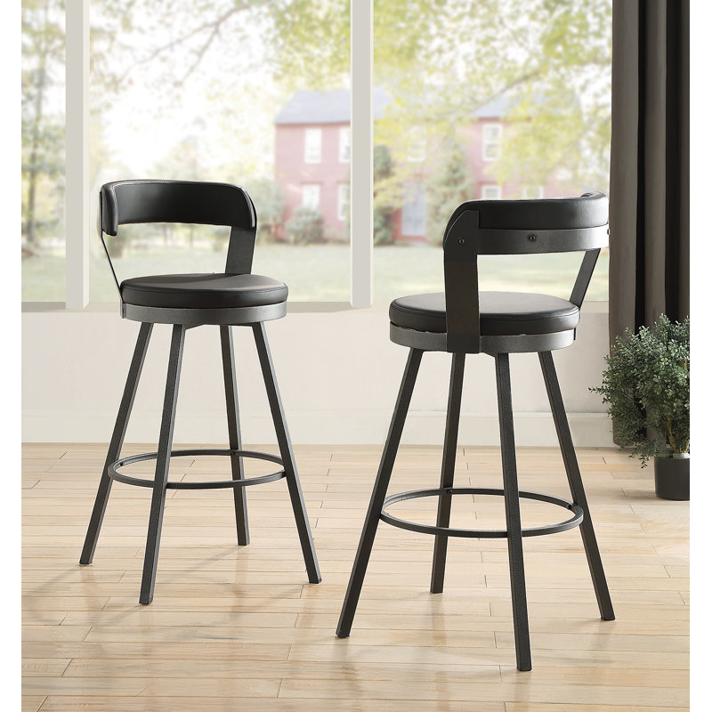 Laub Swivel Upholstered Counter Stool, Black Faux Leather, Bar Stool (30" Seat Height)