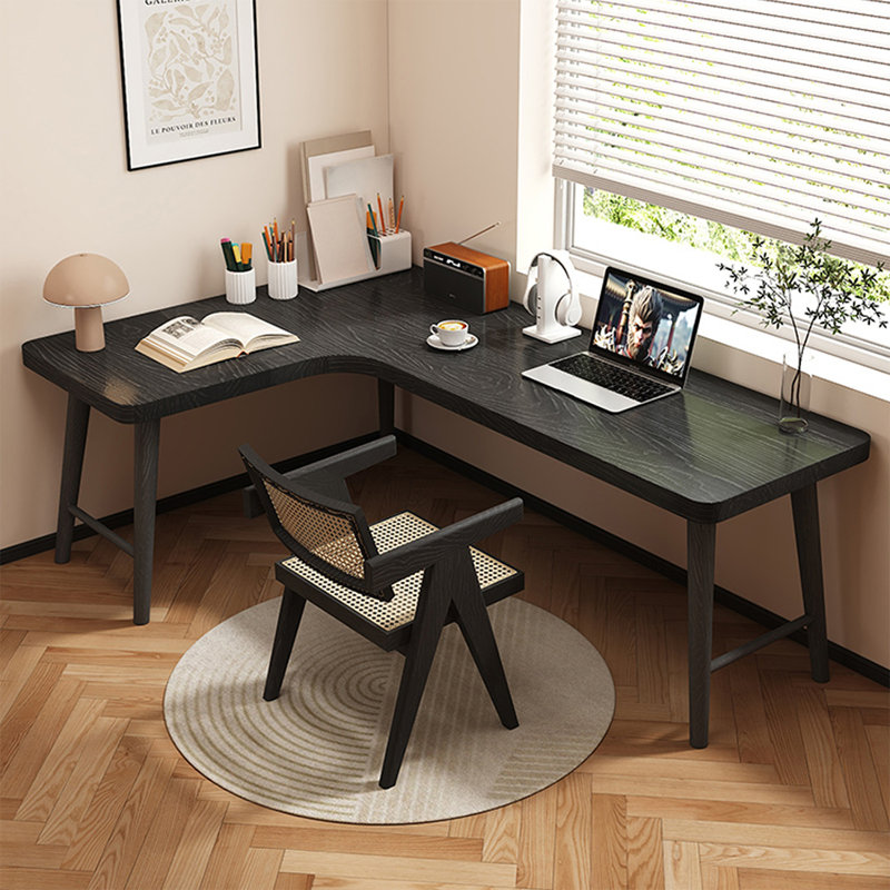 Bureau d'écriture en bois massif noir en forme de L, 29.53"H*62.99"W*39.37"D, Gauche