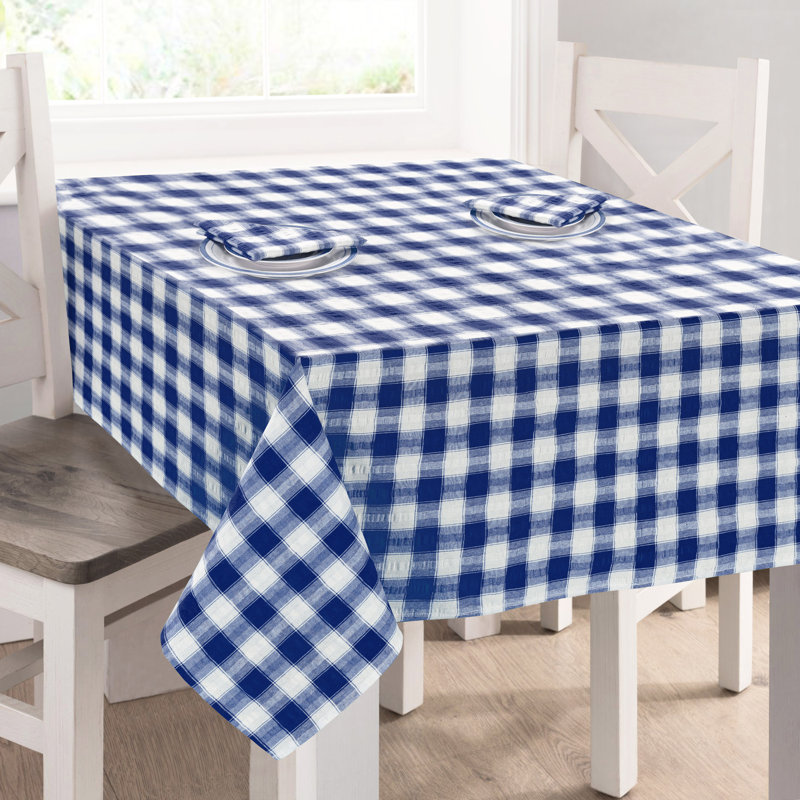 Bladwell Printed Gingham Check Seersucker Table Cloth Range, Blue