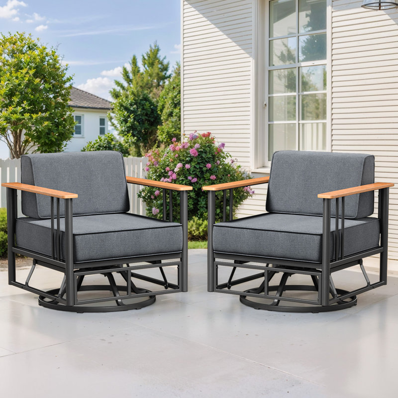 Latitude Run® Patio Swivel Chairs With 6" Cushions Set Of 2, 360 ...
