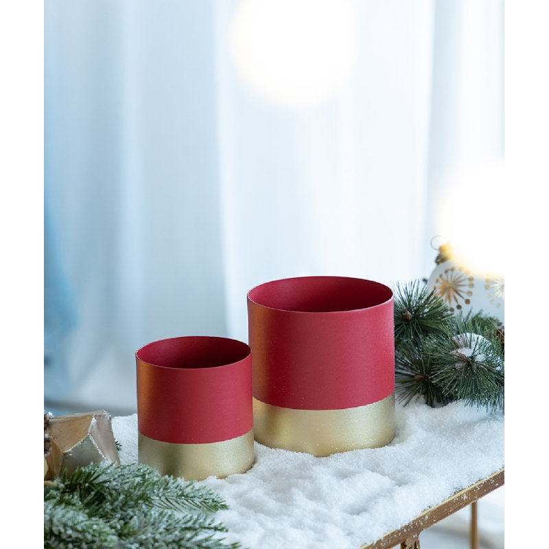 Red Flower Pot with Golden Edge Down Set of 2