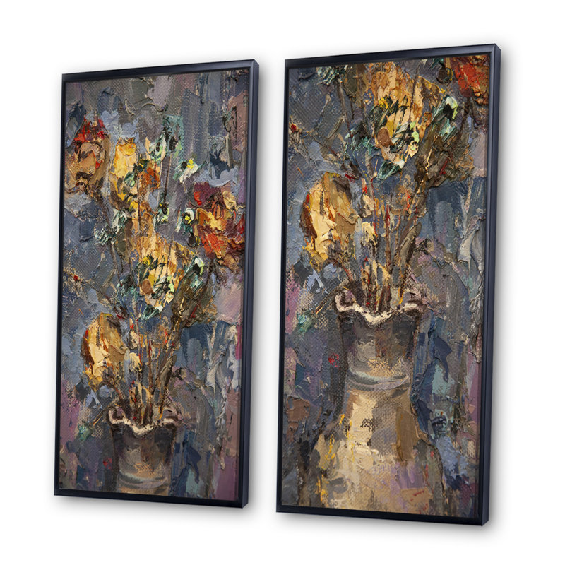 Ensemble de 2 impressions sur toile - Nature morte rétro, H 32 po x l 32 po x P 1 po, Cadre flottant noir