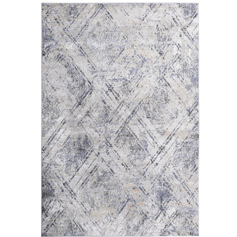 Tapis géométrique tissé à la main et tissé 5 x 7 bleu / gris, sans perte de teinture, pour le bureau