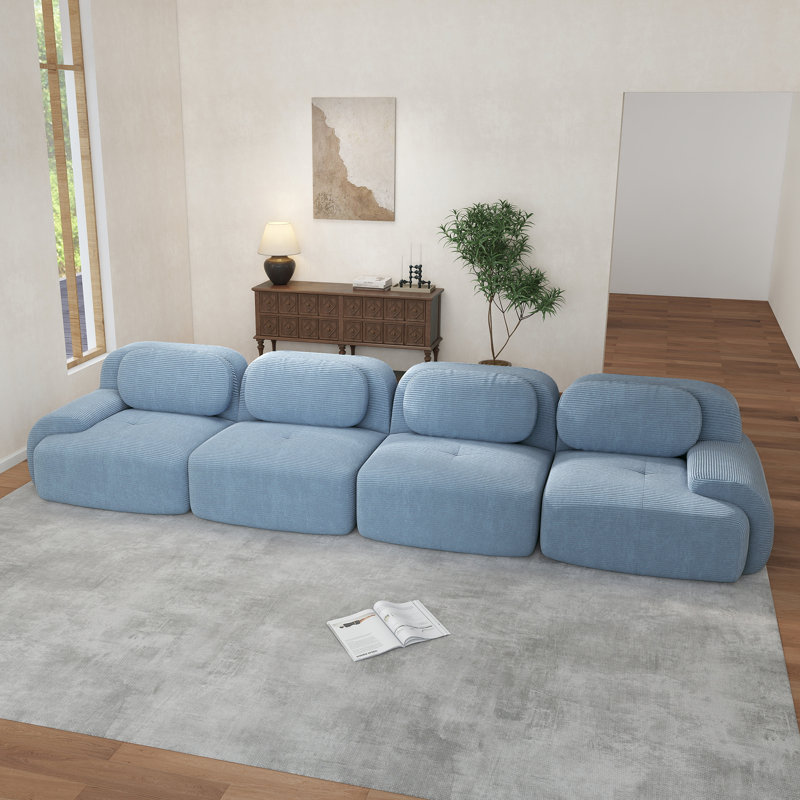 Canapé désossé en velours côtelé modulaire multi-combinaison anti-dérapant pour les salons, 4, Bleu