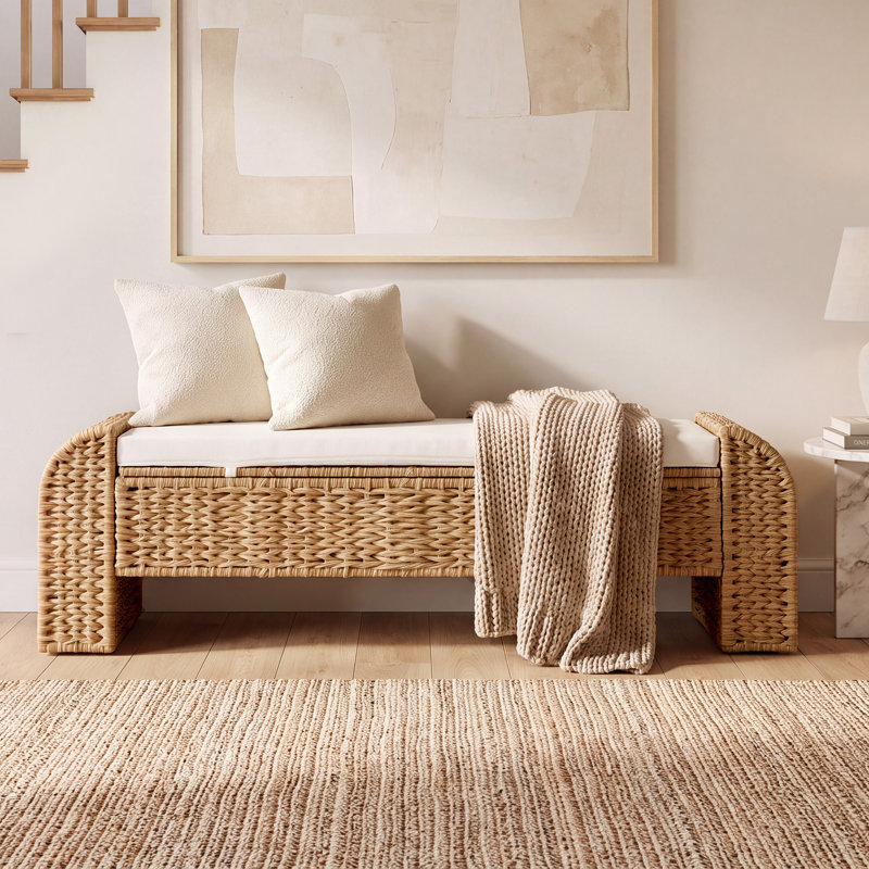 Banc de rangement rembourré en osier avec coussin amovible l 59,84 po